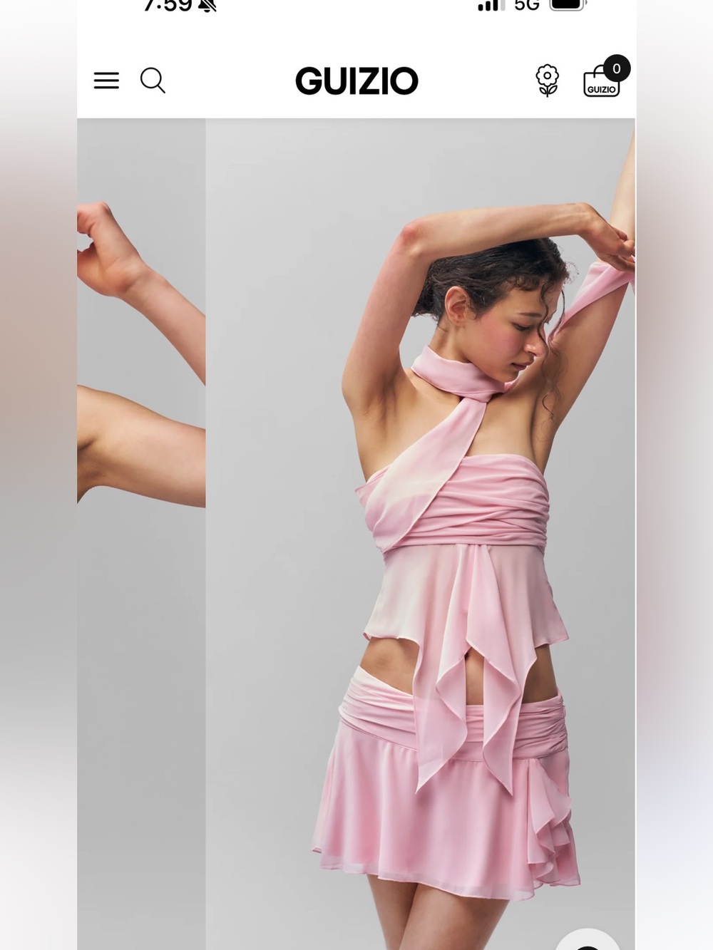 Danielle Guizio Light Pink Draped Scarf-Top Set / skirt + top